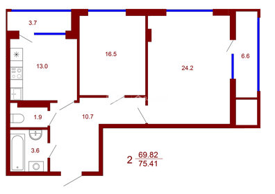 Квартира 75,4 м², 2-комнатная - изображение 1