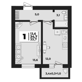 34,6 м², 1-комнатная квартира 4 255 040 ₽ - изображение 17