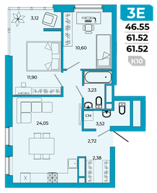 Квартира 61,5 м², 3-комнатная - изображение 1