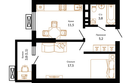 Квартира 39,6 м², 1-комнатная - изображение 1