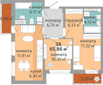 65 м², 3-комнатная квартира 8 500 000 ₽ - изображение 58