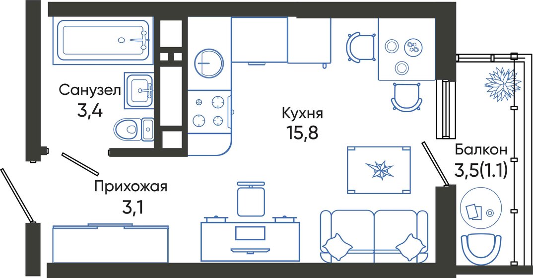 23,4 м², квартира-студия 5 885 100 ₽ - изображение 13