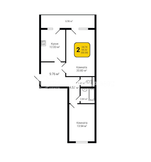 68,8 м², 2-комнатная квартира 6 880 000 ₽ - изображение 1