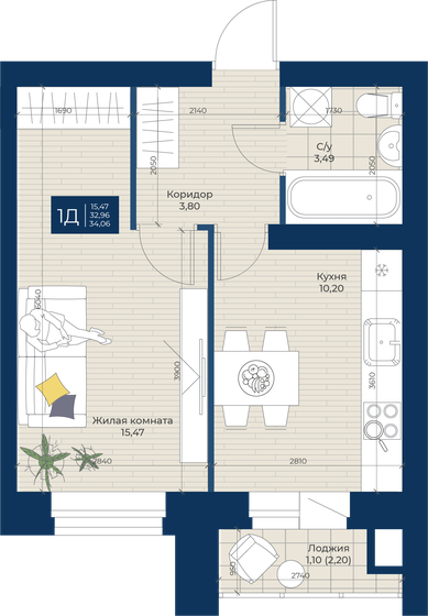 34,1 м², 1-комнатная квартира 4 230 252 ₽ - изображение 24