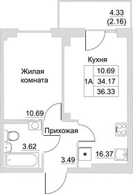 Квартира 36,3 м², 1-комнатная - изображение 1