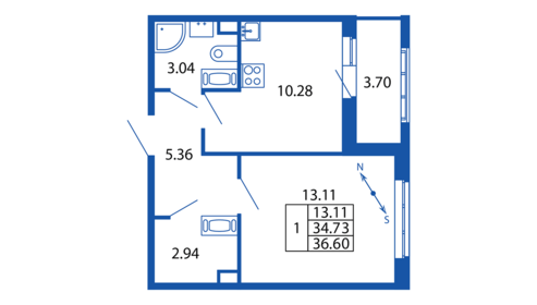 Квартира 34 м², 1-комнатная - изображение 2