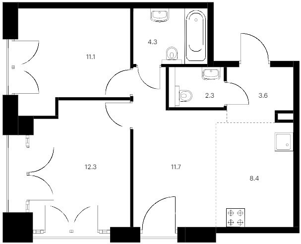54,2 м², 2-комнатная квартира 9 485 000 ₽ - изображение 1