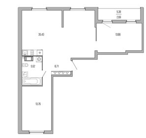 Квартира 77,8 м², 2-комнатная - изображение 1