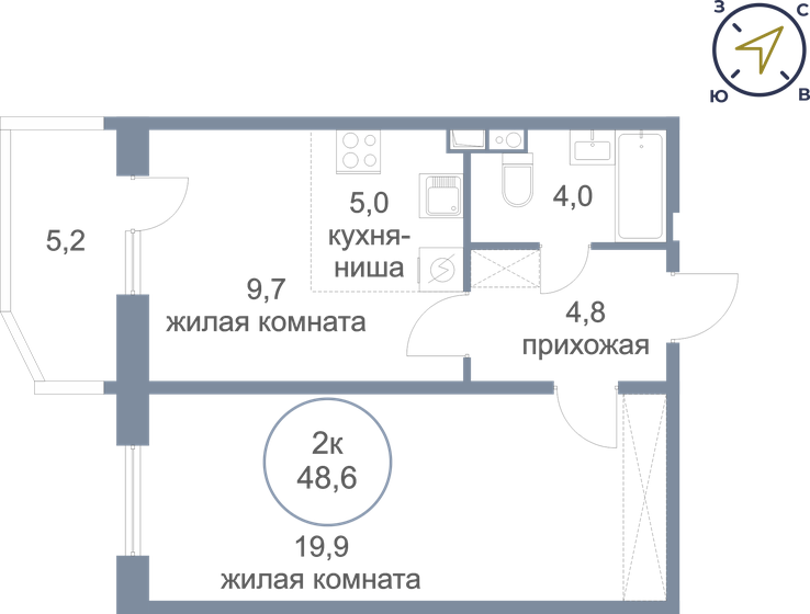 48,6 м², 2-комнатная квартира 6 180 000 ₽ - изображение 1