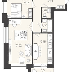 Квартира 51,5 м², 2-комнатная - изображение 1