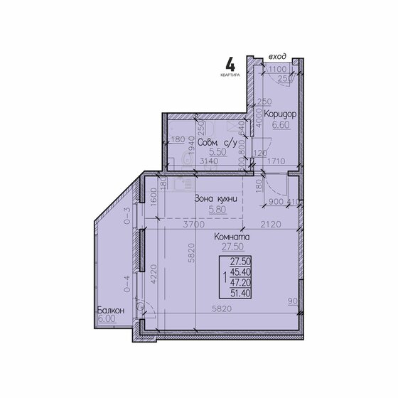 47,2 м², 1-комнатная квартира 5 428 000 ₽ - изображение 1