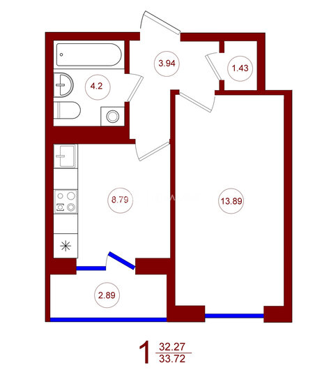33,7 м², 1-комнатная квартира 3 776 640 ₽ - изображение 11