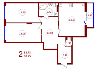 Квартира 90,8 м², 2-комнатная - изображение 1