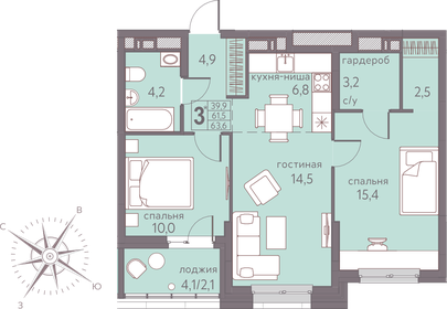 64,4 м², 3-комнатная квартира 8 243 200 ₽ - изображение 15