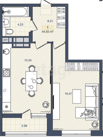 Квартира 47,5 м², 1-комнатная - изображение 2