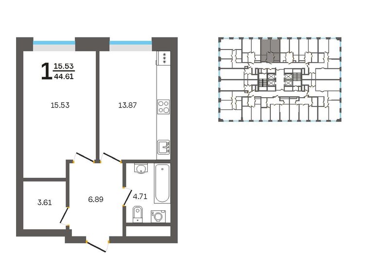 44,6 м², 1-комнатные апартаменты 5 799 300 ₽ - изображение 1