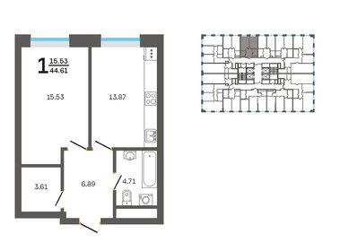 Квартира 44,6 м², 1-комнатные - изображение 1