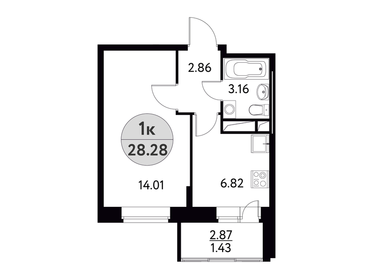 28,3 м², 1-комнатная квартира 5 050 467 ₽ - изображение 1
