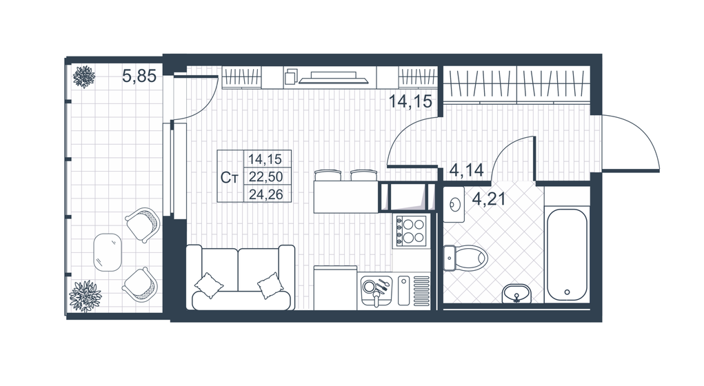 24,7 м², квартира-студия 3 655 600 ₽ - изображение 26