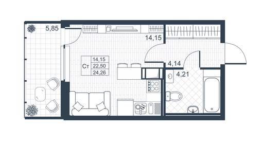 Квартира 24,7 м², студия - изображение 1