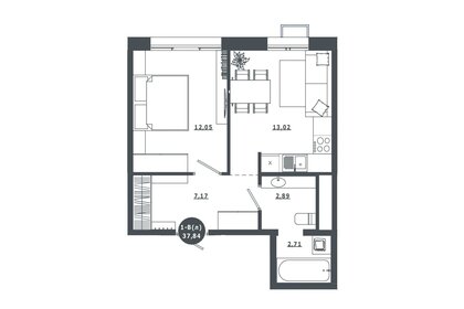 Квартира 37,8 м², 1-комнатная - изображение 1