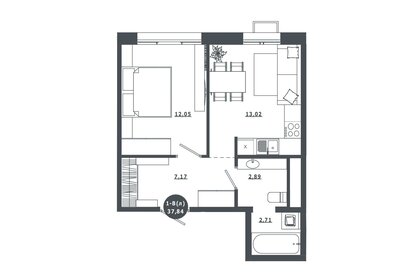 Квартира 37,8 м², 1-комнатная - изображение 1