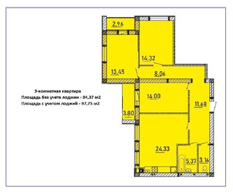 Квартира 97,9 м², 3-комнатная - изображение 1