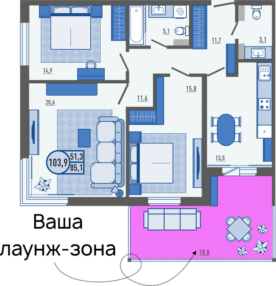103,9 м², 3-комнатная квартира 6 587 260 ₽ - изображение 1