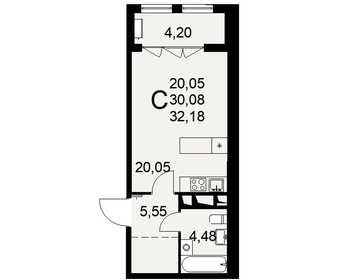 Квартира 32,2 м², 1-комнатная - изображение 1