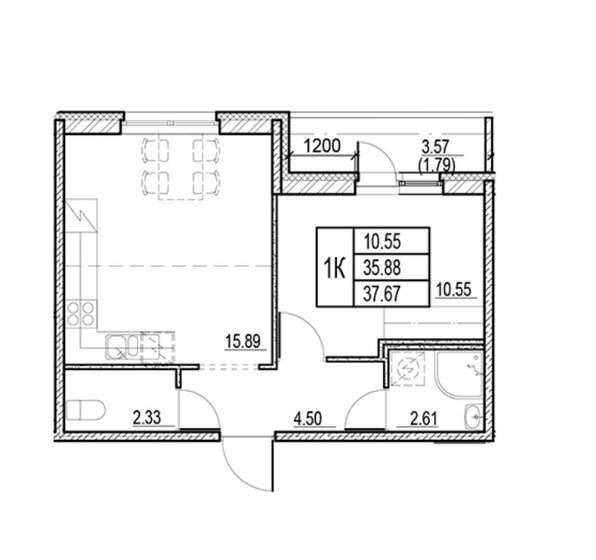 37,7 м², 1-комнатная квартира 3 350 000 ₽ - изображение 1