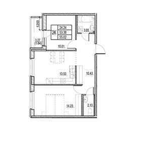 Квартира 55 м², 2-комнатная - изображение 1