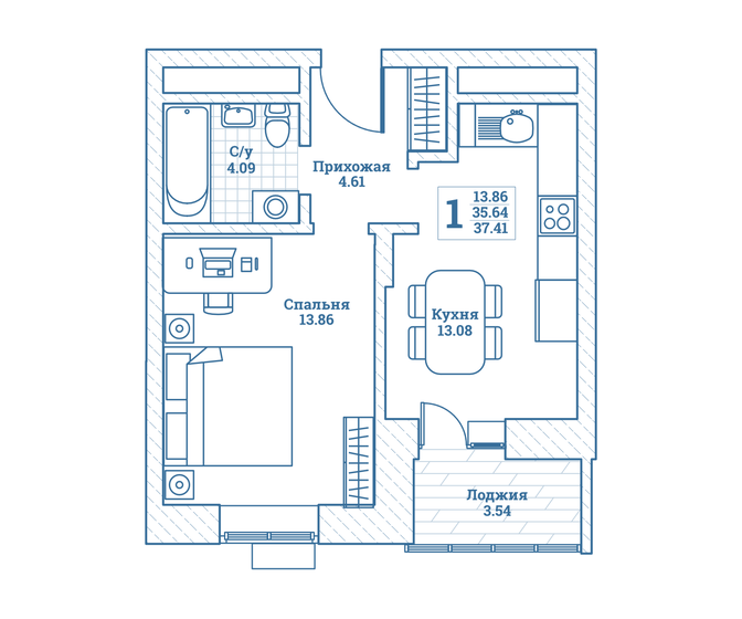 37,4 м², 1-комнатная квартира 4 264 740 ₽ - изображение 1