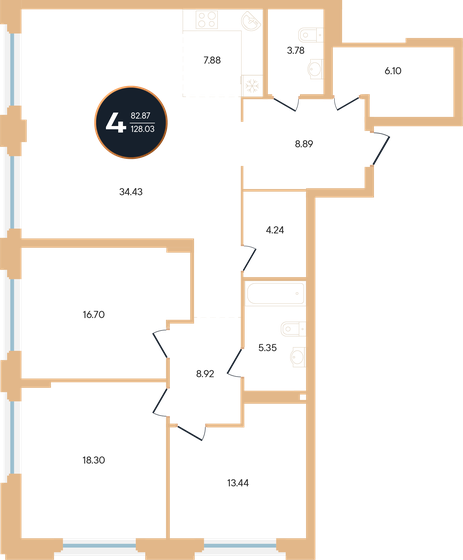128 м², 4-комнатная квартира 32 007 500 ₽ - изображение 1