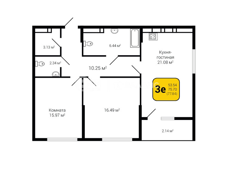 77,8 м², 2-комнатная квартира 9 340 000 ₽ - изображение 1