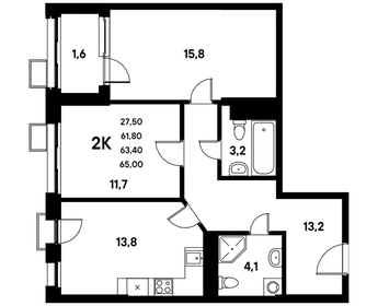 Квартира 61,8 м², 2-комнатная - изображение 1