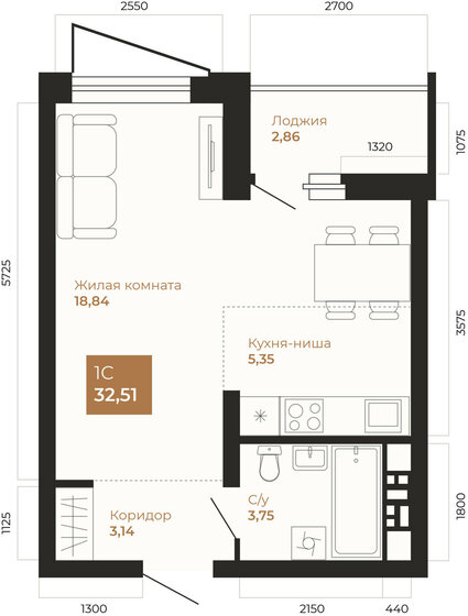 31,6 м², квартира-студия 6 102 660 ₽ - изображение 1