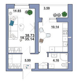 25 м², 1-комнатная квартира 2 500 000 ₽ - изображение 61
