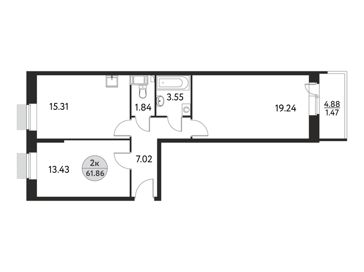 61,9 м², 2-комнатная квартира 9 835 740 ₽ - изображение 1