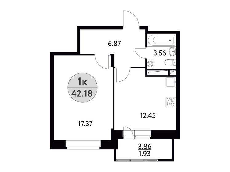 42,2 м², 1-комнатная квартира 5 736 480 ₽ - изображение 1