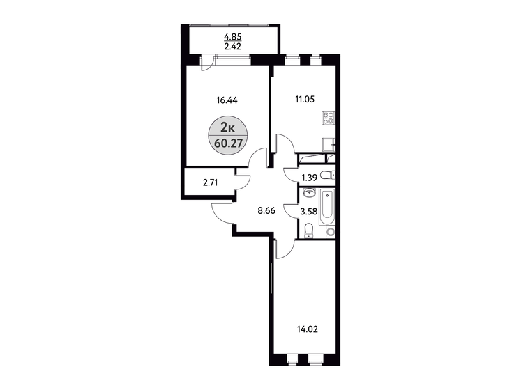 60,3 м², 2-комнатная квартира 7 442 140 ₽ - изображение 1