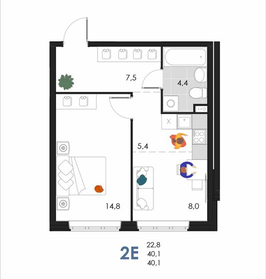 40,1 м², 2-комнатная квартира 4 008 396 ₽ - изображение 1