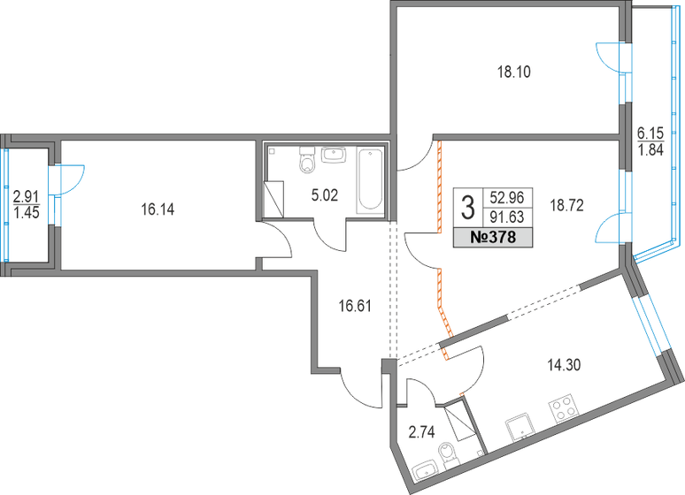 91,6 м², 3-комнатная квартира 20 437 134 ₽ - изображение 1