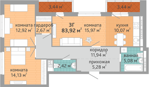 84,1 м², 3-комнатная квартира 10 615 000 ₽ - изображение 18