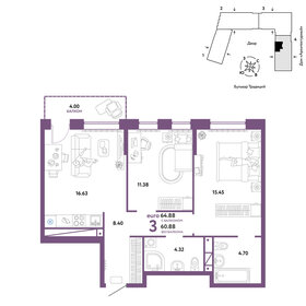 66 м², 3-комнатная квартира 6 150 000 ₽ - изображение 68