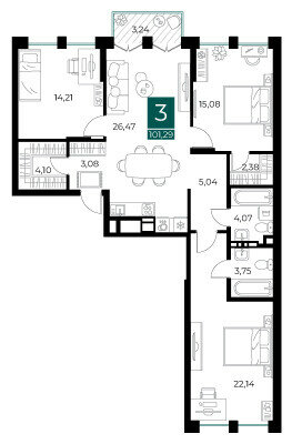 101,3 м², 3-комнатная квартира 14 281 890 ₽ - изображение 1