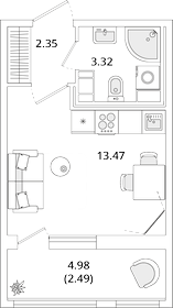 Квартира 21,6 м², студия - изображение 1