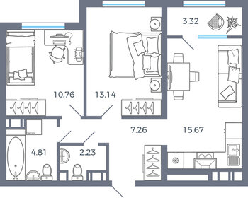57 м², 2-комнатная квартира 5 900 000 ₽ - изображение 91