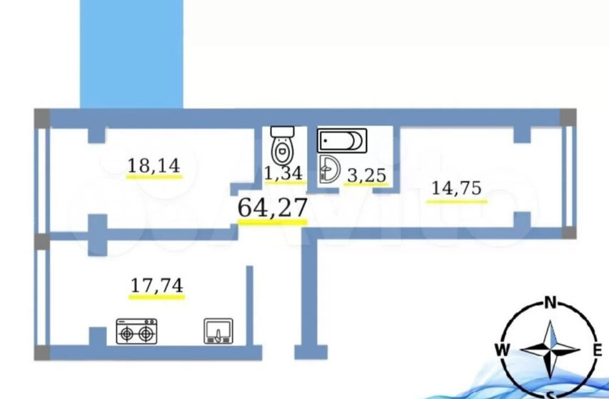 65 м², 2-комнатная квартира 4 150 000 ₽ - изображение 1