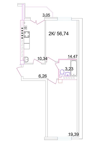 56,7 м², 2-комнатная квартира 4 471 112 ₽ - изображение 1