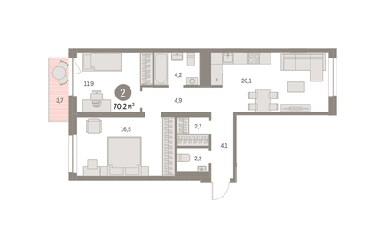 69,2 м², 2-комнатная квартира 12 790 000 ₽ - изображение 16